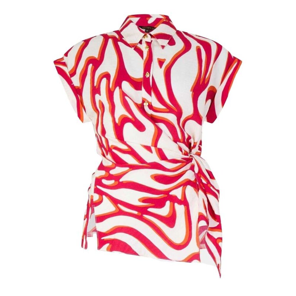 Biba Womens/Ladies Swirl Waist Tie Capped Sleeved Shirt / Red/White